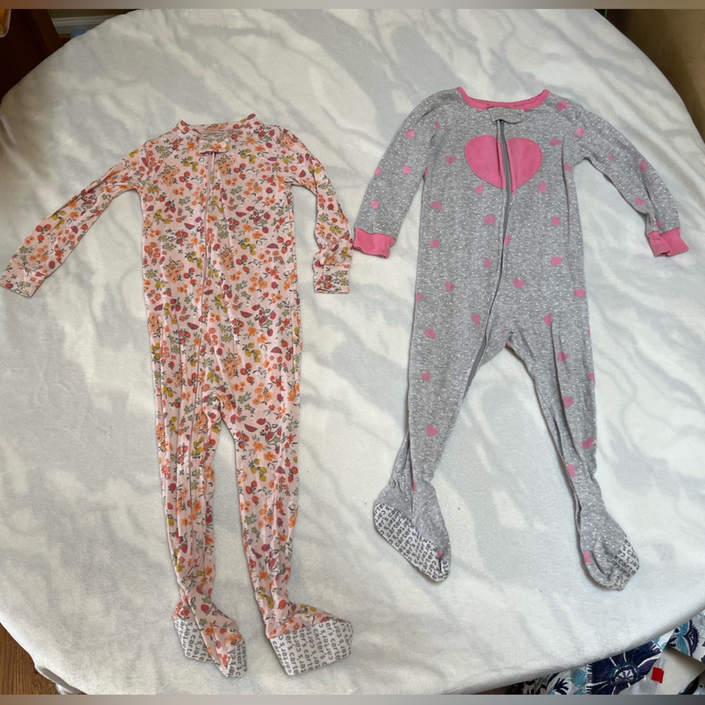 Carter's Pink Floral and Gray Heart Footies